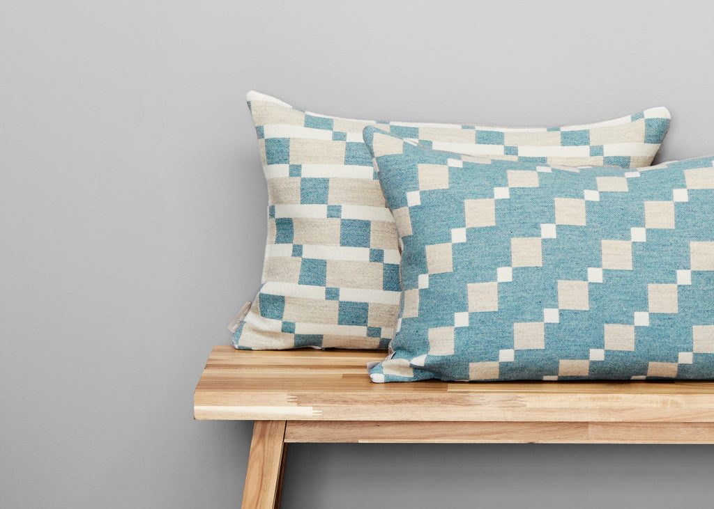 Merino wool cushions woven in England in a beautiful soft shade of Teal.