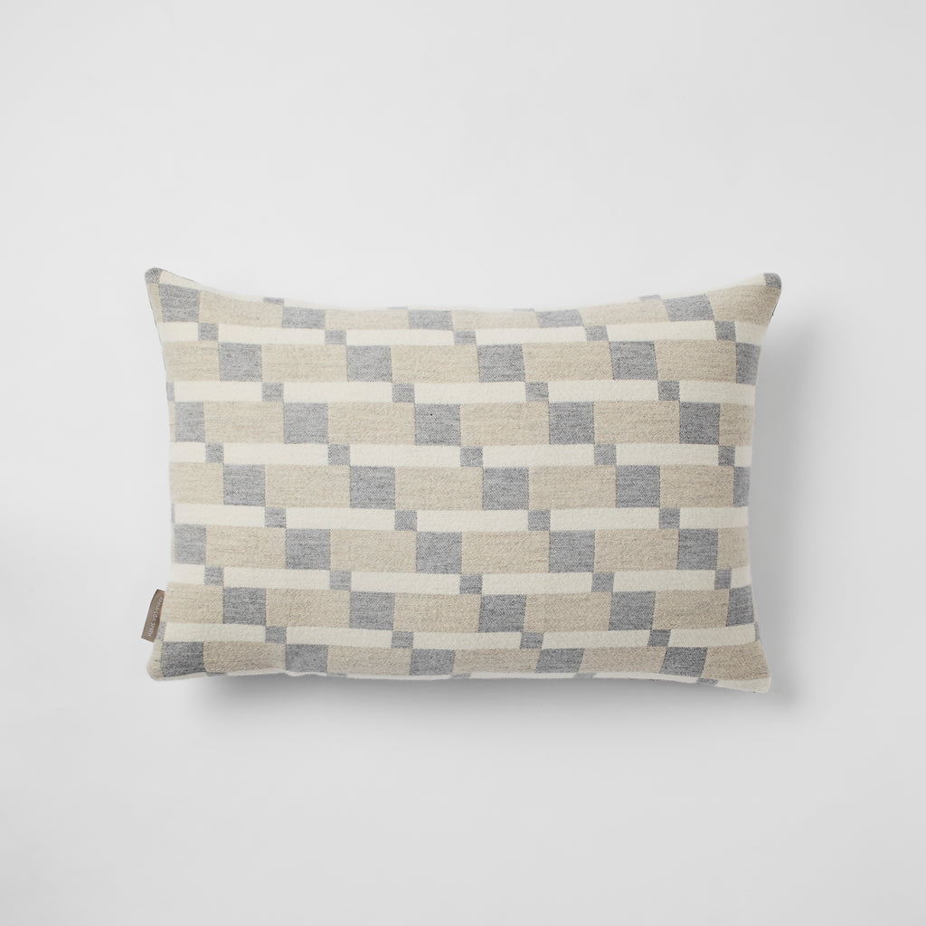 Contemporary, grey cushion. Merino wool, woven in England.