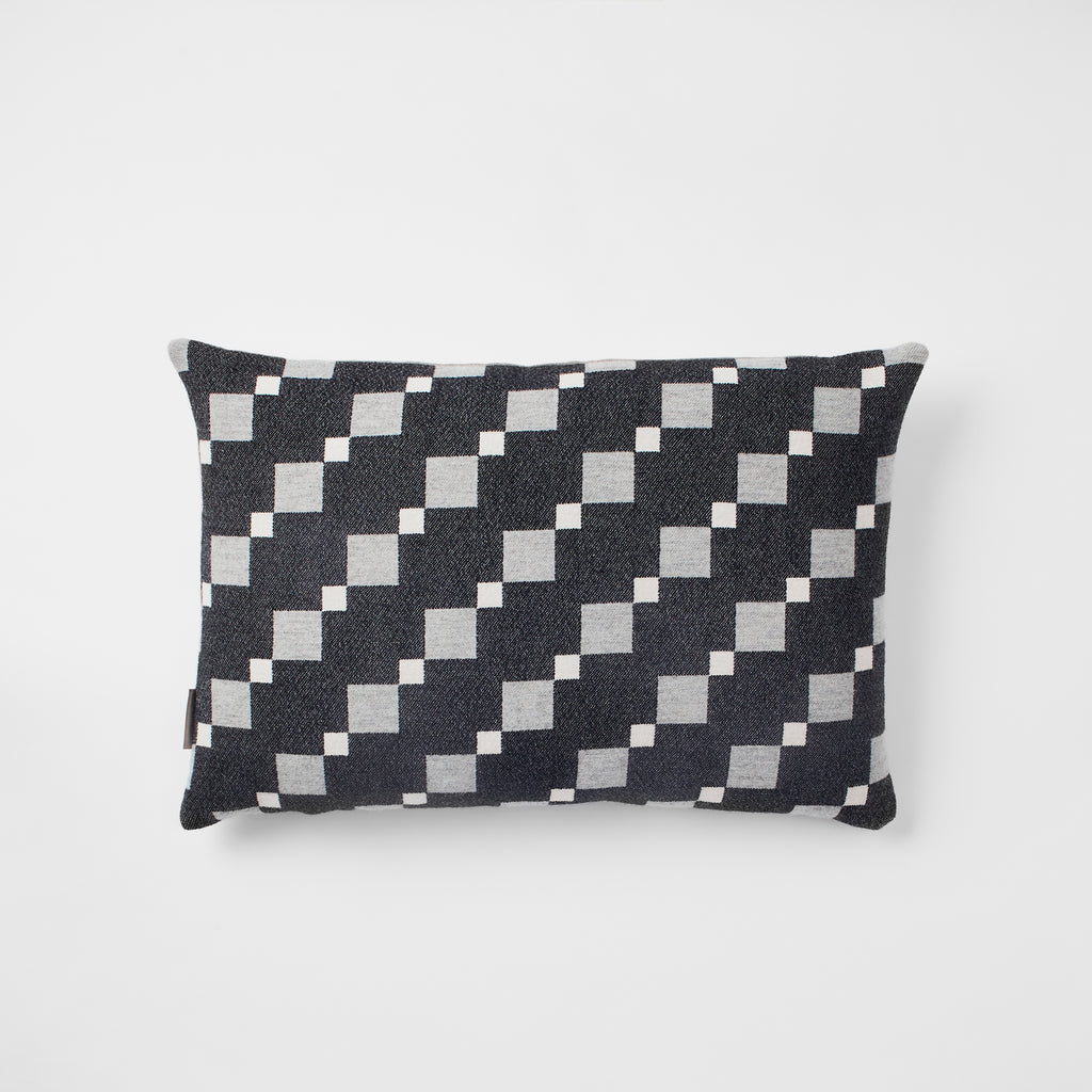 Contemporary cushion, woven in merino wool in our Yorkshire mill. Striking geometric design