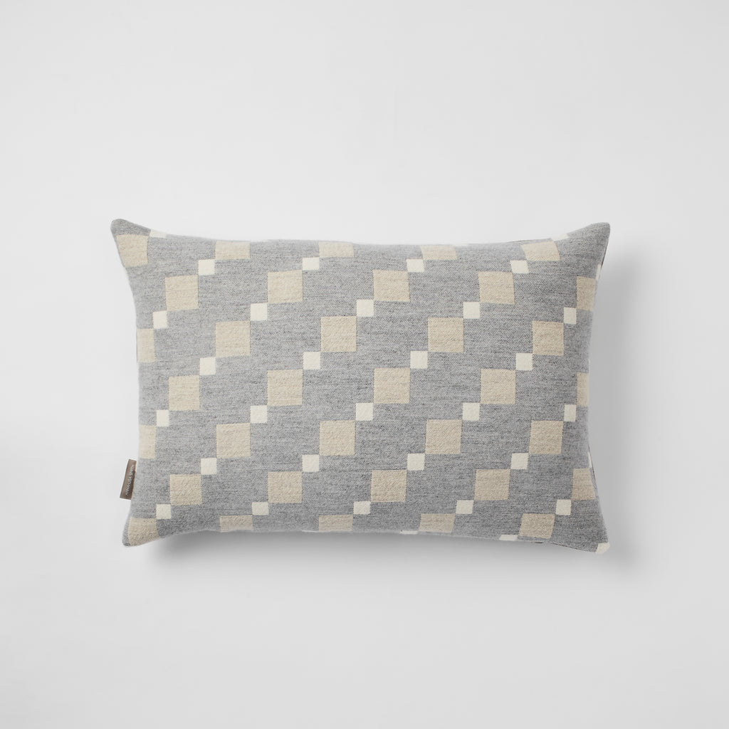 Contemporary, grey cushion. Merino wool, woven in England.