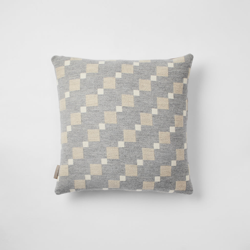 Contemporary, grey cushion. Merino wool, woven in England.