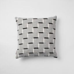 Contemporary, grey, merino wool cushion. Geometric, monochrome design. Woven in England.