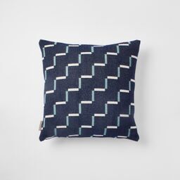 Contemporary, navy blue cushion. Merino wool, woven in England.